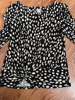 Chico's Black and Cream Twist-Knot Printed Blouse